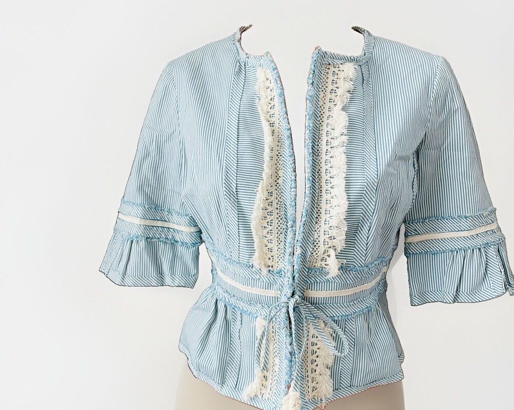 Andrea Becker Southern Charm Striped Jacket Blazer Size 6 Blue Striped Preppy